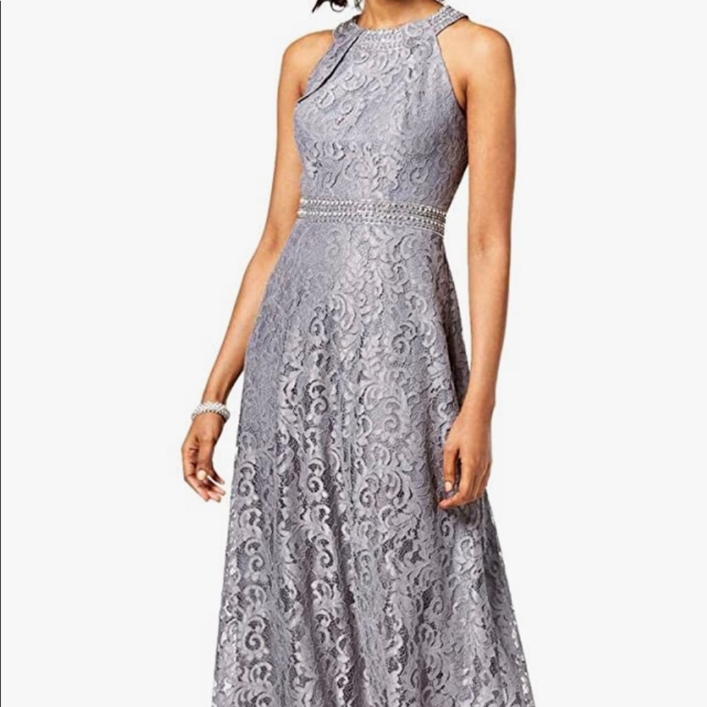 Jessica Howard Embellished Lace Halter Gown